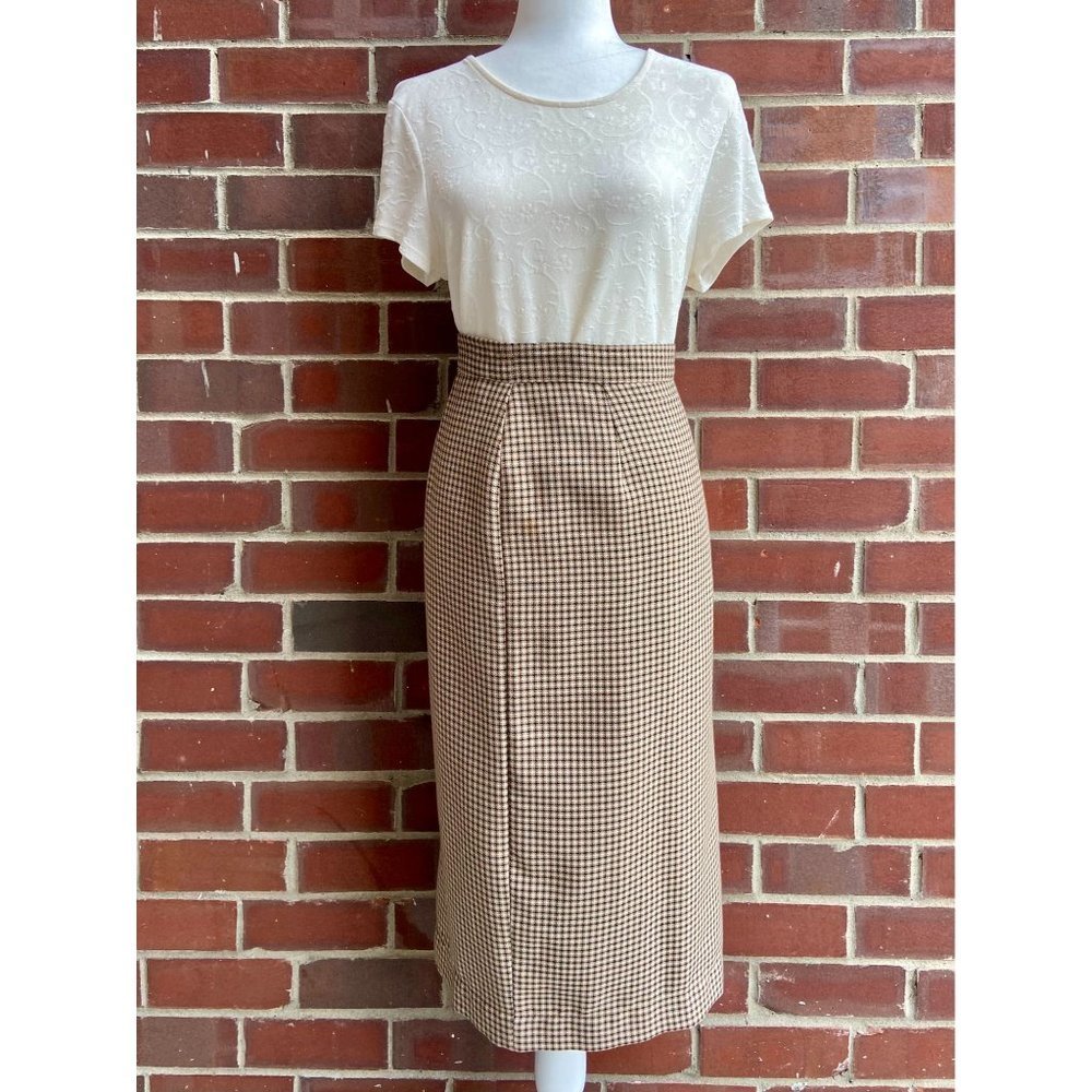 Vintage Beige Patterned Pencil Skirt